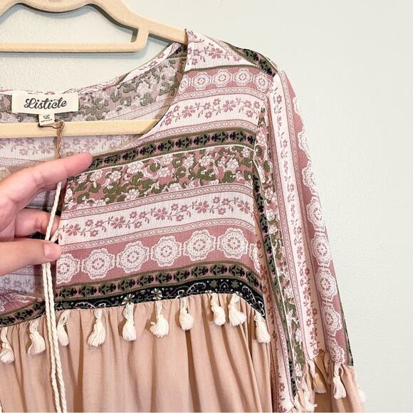 Listicle Women's Pink Floral Front Print Full Sleeves Blouse Size Large - Picture 4 of 12